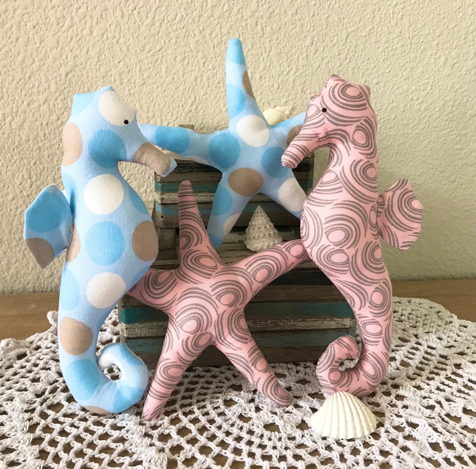 Plush Seahorse Pink Gray Blue Toy Stuffed Seahorse & Starfish - Etsy