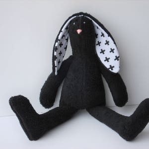 Black Bunny Stuffed Bunny Soft Terry Cloth Bunny Doll Rabbit Hare Softie Plush baby shower gift idea for Monochrome nursery decor image 6