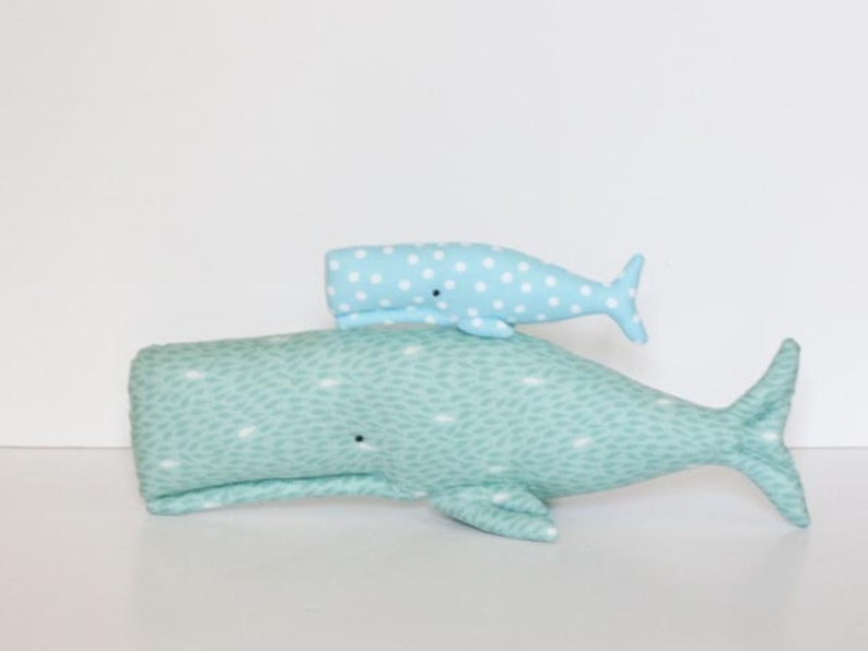 Plush whale stuffed whales big and small sea creatures child friendly toy teal turquoise fish nautical sea ocean baby shower gift