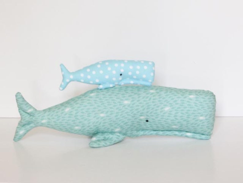 Plush whale stuffed whales big and small sea creatures child friendly toy teal turquoise fish nautical sea ocean baby shower gift