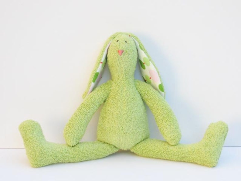 Stuffed Bunny Doll Cute Soft Terry Cloth Easter Bunny Rabbit Hare Softie Plush Light Green Olive Bunny Rabbit Baby Shower gift Nursery Decor image 1