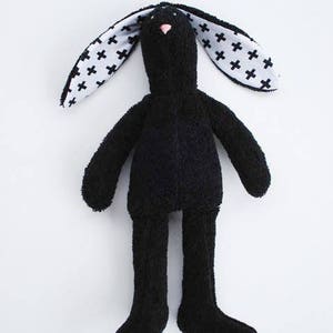 Black Bunny Stuffed Bunny Soft Terry Cloth Bunny Doll Rabbit Hare Softie Plush baby shower gift idea for Monochrome nursery decor image 4