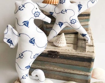 Stripe Seahorse Anchor Seahorse & Starfish Toy White Blue Pink Nautical Nursery Decor Baby Shower Gift  Baby Room Decor Bathroom Decor