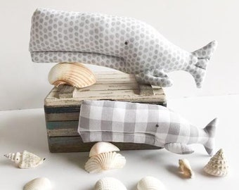 Whale Toys Plush Whale Toy Gray White Plaid Polka Dot Whale Stuffed Whales big & small Fish Toy Room Décor Nautical Ocean Baby Shower