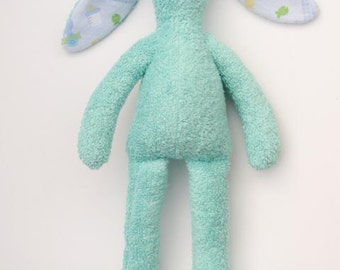 Teal Bunny Toy Stuffed Bunny Soft Terry Cloth Easter Bunny Doll Rabbit Hare Softie Plush Turquoise Baby Shower Gift Nursery Décor