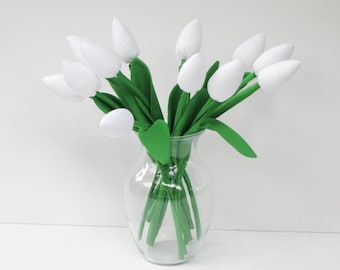 White flowers Fabric tulips white flowers bouquet fabric flower Mothers day gift for mom girl wife - wedding and birthday gift bridal shower