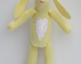 Yellow Bunny Rabbit Stuffed Doll Cute Soft Easter Bunny Hare Softie Plush with Lace Heart Appliqué gift for Baby Shower Nursery Room Décor