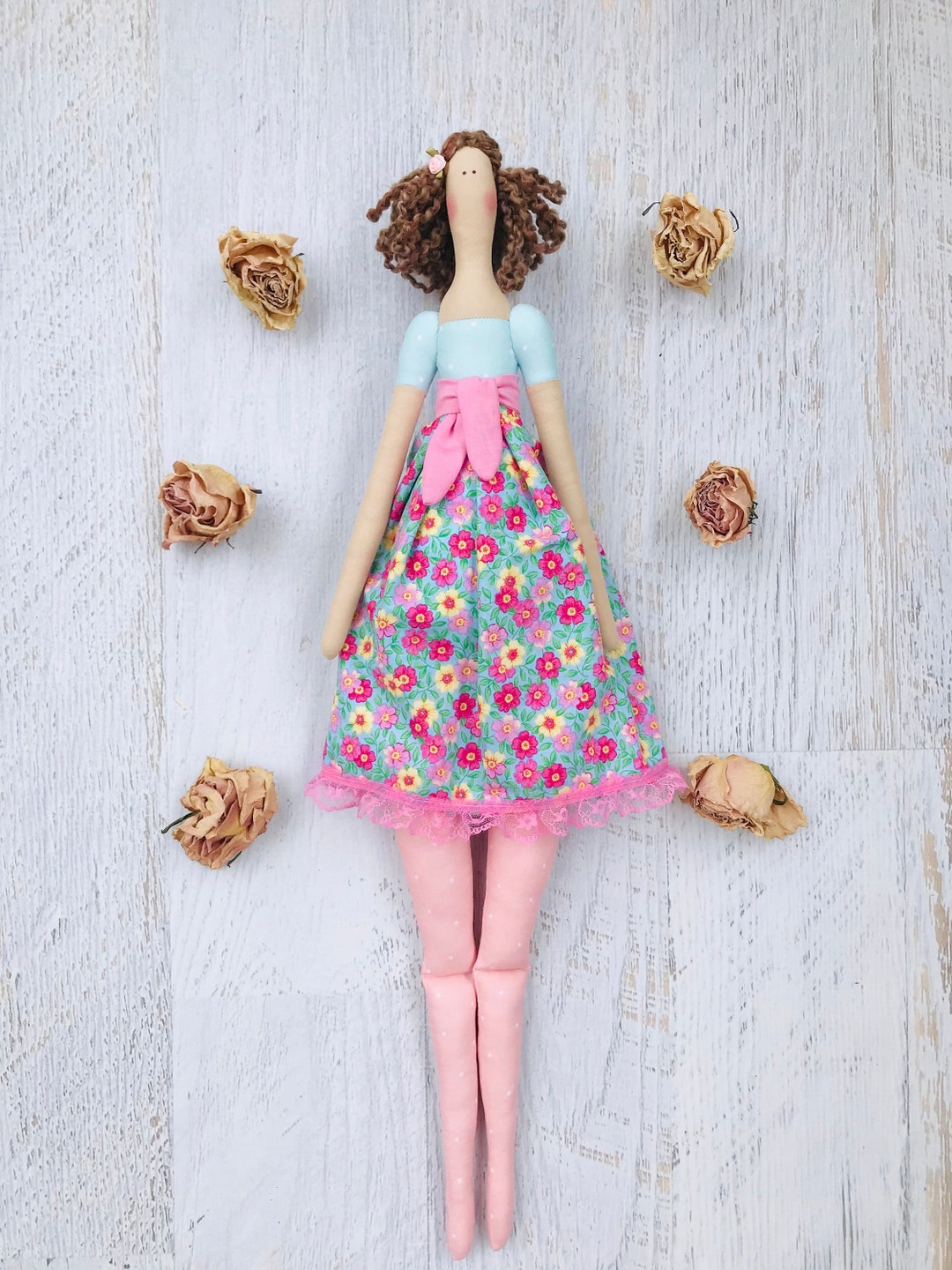 Tilda Doll Doll Handmade Rag Doll Cloth Doll Soft Fabric Doll Brunette ...