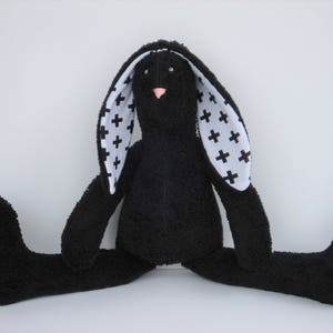 Black Bunny Stuffed Bunny Soft Terry Cloth Bunny Doll Rabbit Hare Softie Plush baby shower gift idea for Monochrome nursery decor image 9