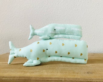 Stuffed Whale Toy Plush Aqua Mint Whale Softie Nautical soft Stuffed Whales Baby Shower gift Nursery Decor