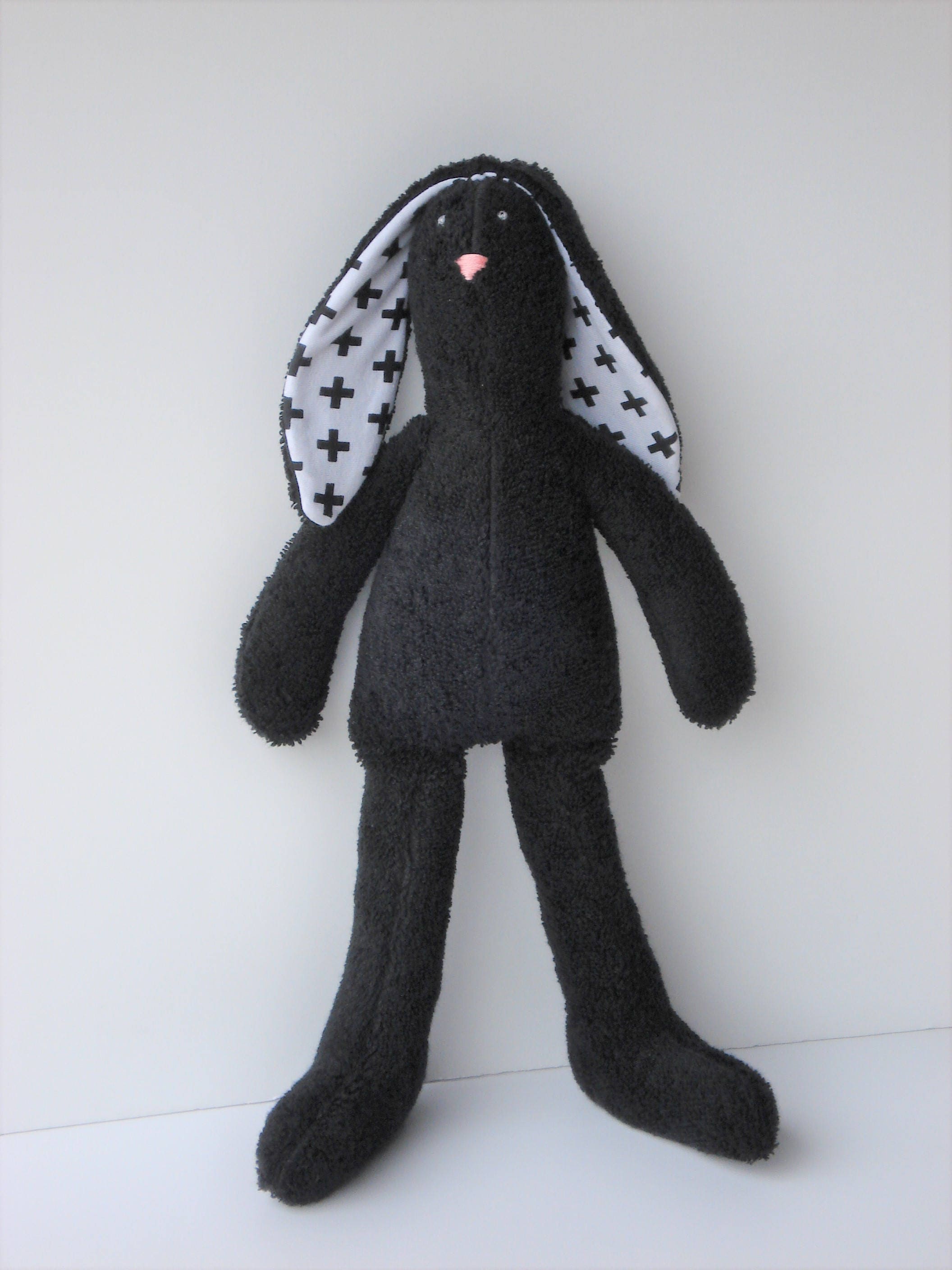 Black Bunny Stuffed Bunny Soft Terry Cloth Bunny Doll Rabbit | Etsy