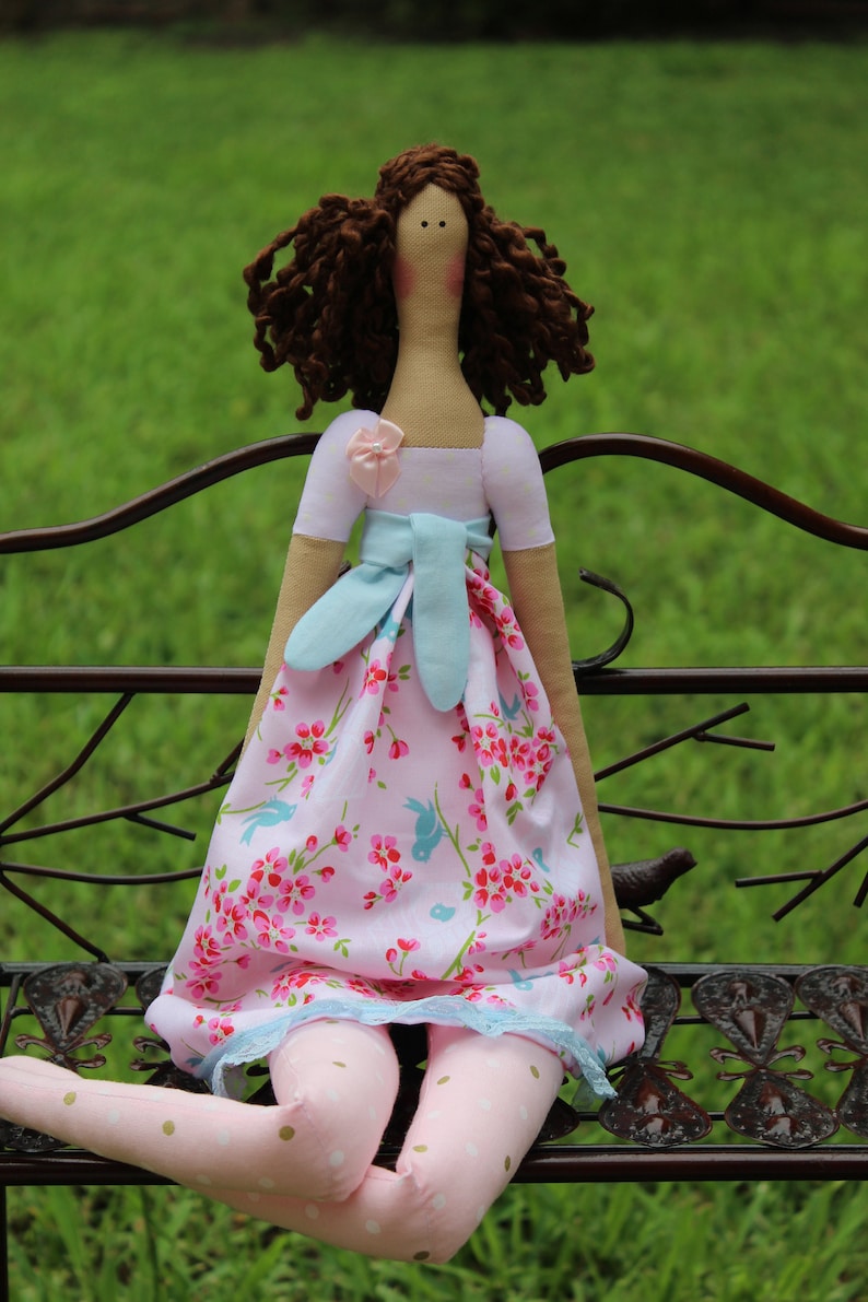 Fabric Doll Tilda Doll Handmade Stuffed Doll Blue Pink Floral Etsy
