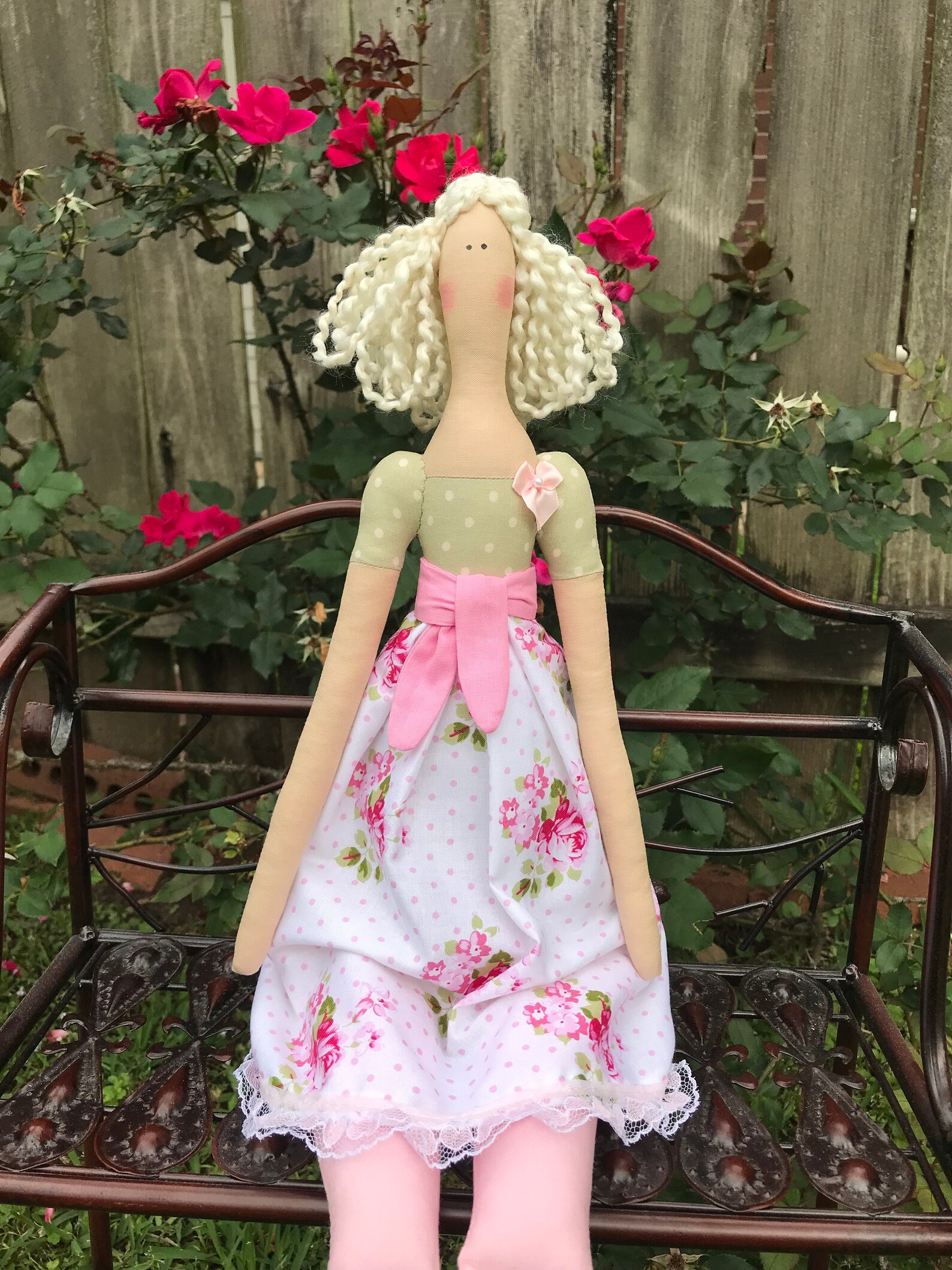 Rag Doll Fabric Doll Stuffed Doll Tilda Doll Blonde Pink Polka Etsy
