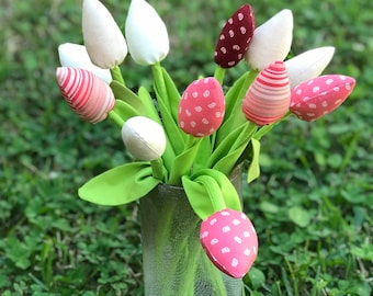 Fabric Tulips Bouquet Home Décor Spring Flowers White Coral Golden Burgundy Tulips Bridal Shower Baby Shower Get Well Flowers & Cheer Up