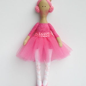 Ballerina Doll Princess Doll Bright Pink Fabric Doll Cloth Doll Toy Stuffed doll Rag Doll Ballet Dancer gift for girls Room Décor Toy image 2