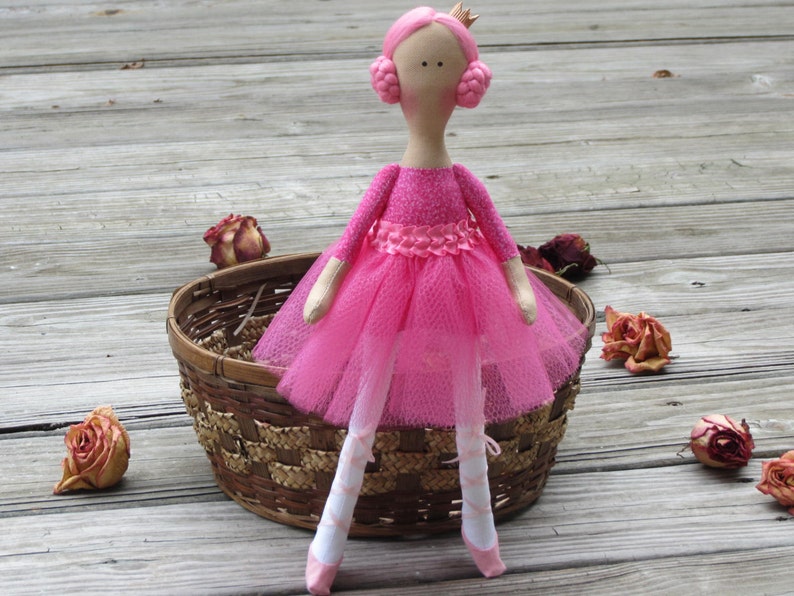 Ballerina Doll Princess Doll Bright Pink Fabric Doll Cloth Doll Toy Stuffed doll Rag Doll Ballet Dancer gift for girls Room Décor Toy image 4