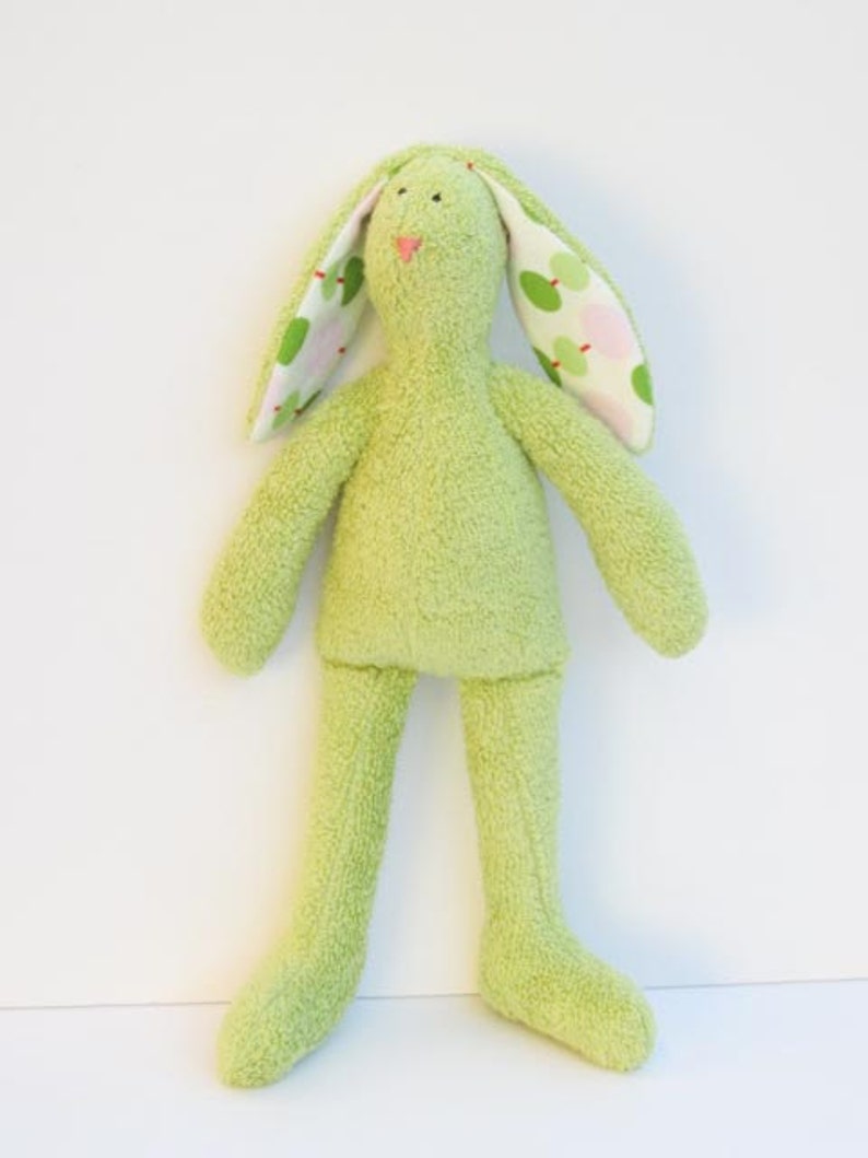 Stuffed Bunny Doll Cute Soft Terry Cloth Easter Bunny Rabbit Hare Softie Plush Light Green Olive Bunny Rabbit Baby Shower gift Nursery Decor image 2