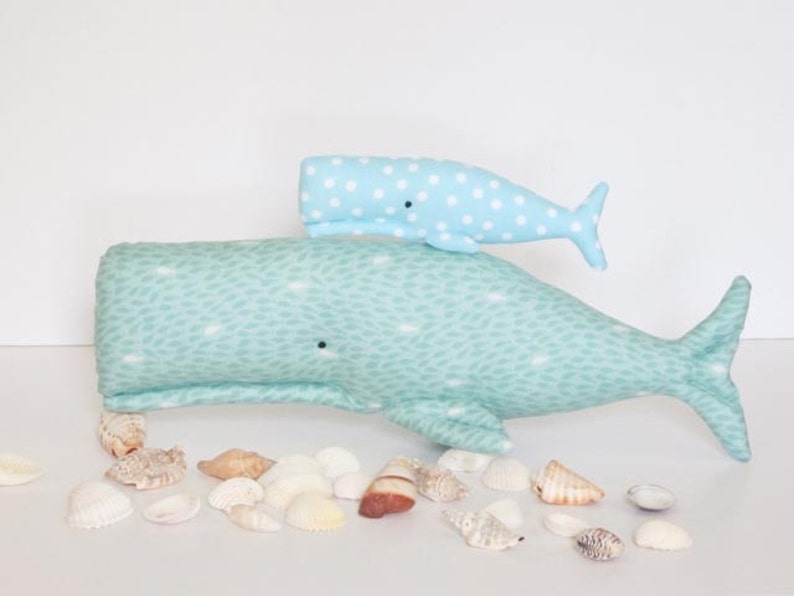 Plush whale stuffed whales big and small sea creatures child friendly toy teal turquoise fish nautical sea ocean baby shower gift