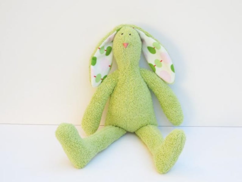 Stuffed Bunny Doll Cute Soft Terry Cloth Easter Bunny Rabbit Hare Softie Plush Light Green Olive Bunny Rabbit Baby Shower gift Nursery Decor image 4