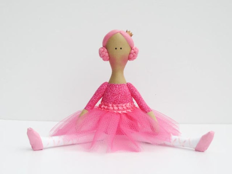 Ballerina Doll Princess Doll Bright Pink Fabric Doll Cloth Doll Toy Stuffed doll Rag Doll Ballet Dancer gift for girls Room Décor Toy image 3