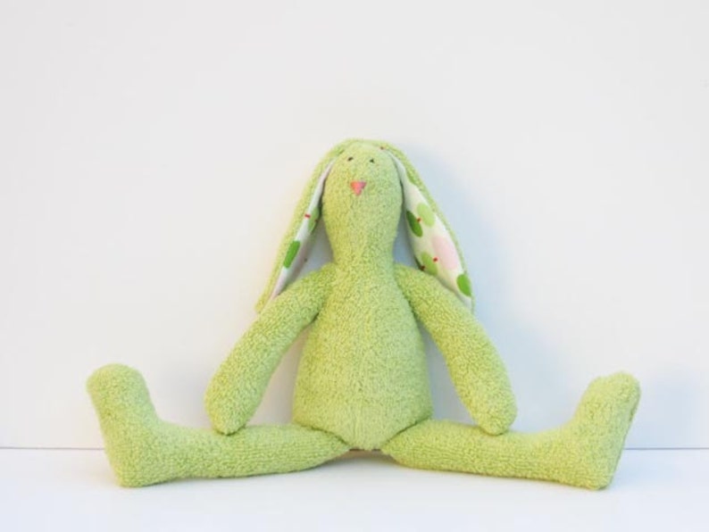 Stuffed Bunny Doll Cute Soft Terry Cloth Easter Bunny Rabbit Hare Softie Plush Light Green Olive Bunny Rabbit Baby Shower gift Nursery Decor image 3