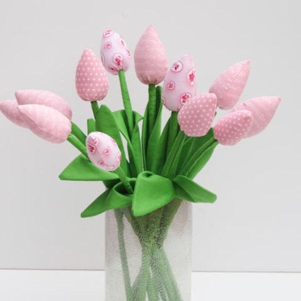 Fabric tulip flowers for mom and girl dozen of tulips light pink bouquet gift for birthday bridal shower - gift for her and him