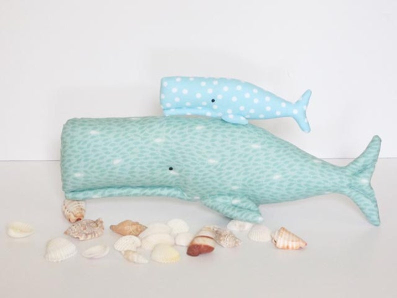 Plush whale stuffed whales big and small sea creatures child friendly toy teal turquoise fish nautical sea ocean baby shower gift