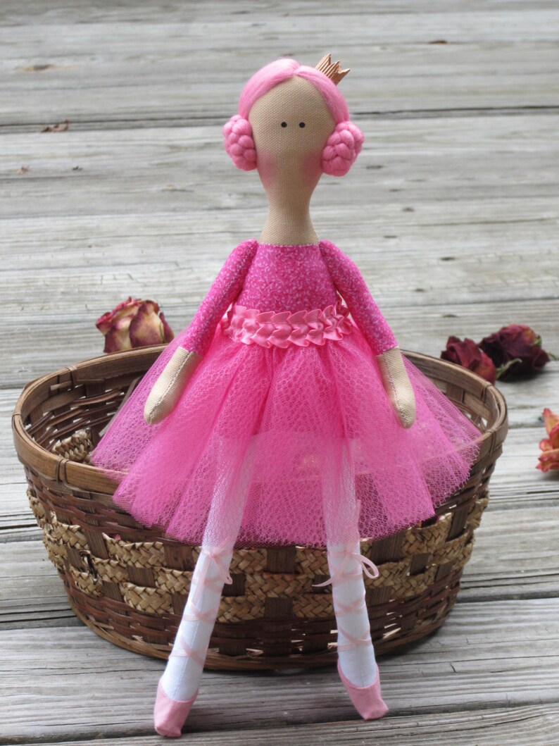 Ballerina Doll Princess Doll Bright Pink Fabric Doll Cloth Doll Toy Stuffed doll Rag Doll Ballet Dancer gift for girls Room Décor Toy image 1