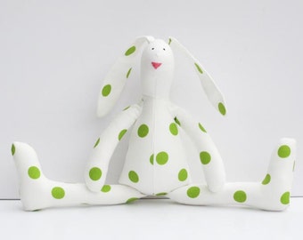 Easter Bunny Doll Stuffed Bunny Rabbit Toy White Green Hare Bunny Polka Dots Softie Toy Baby Shower Gift Nursery Décor Room Décor