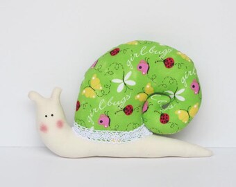 Snail Toy Stuffed Snail Softie Toy Plush Snail Bright Green Yellow Pink Handmade Soft Toy Baby Shower Gift Nursery Décor