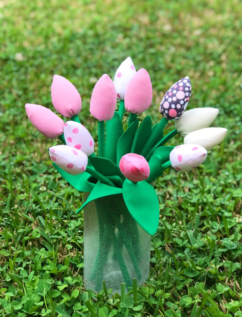 Flowers for Mom Fabric Tulips Bouquet Pink Flowers Handmade Etsy