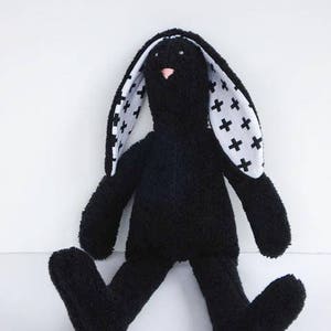 Black Bunny Stuffed Bunny Soft Terry Cloth Bunny Doll Rabbit Hare Softie Plush baby shower gift idea for Monochrome nursery decor image 3