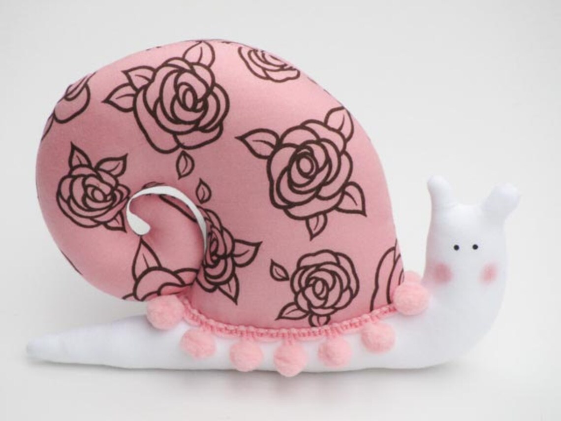 Handmade stuffed snail toy cute softie plush pink rose floral Etsy