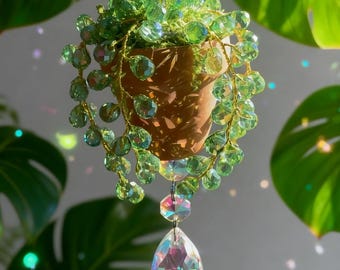 Handmade Crystal Prism Plant Suncatcher Window Hanging Beaded Terracotta Sun Catcher Decor