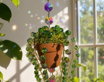 Beaded Succulent Suncatcher, Crystal Plant Decor, Hanging Houseplant Gift