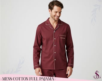 Personalized Rayon Men’s Full Pajama | Custom Text & Logos | Luxury Gift for Him | Bachelorette Party Favors | Groom and Groomsmen Sleepwear