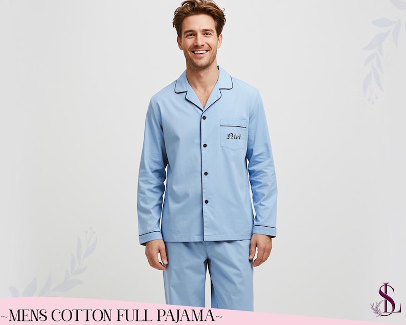 Men’s Custom Rayon Pajama Set Soft Lightweight PJs Personalized Gift for Him Groom & Groomsmen Wear Matching Pajamas Relaxing Sleepwear Set image 1