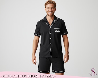 Men’s Soft Rayon Custom Short Pajama Custom Text, Logos & Names Breathable PJ for Him Romantic Gift Groom Gift Summer Relax Set Gift for him