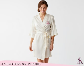 Embroidery Satin Robe Personalized Bridal Robe Bridesmaid Party Wear Custom Text & Logos Robe Brides  Gift for Her Wedding Morning Outfit
