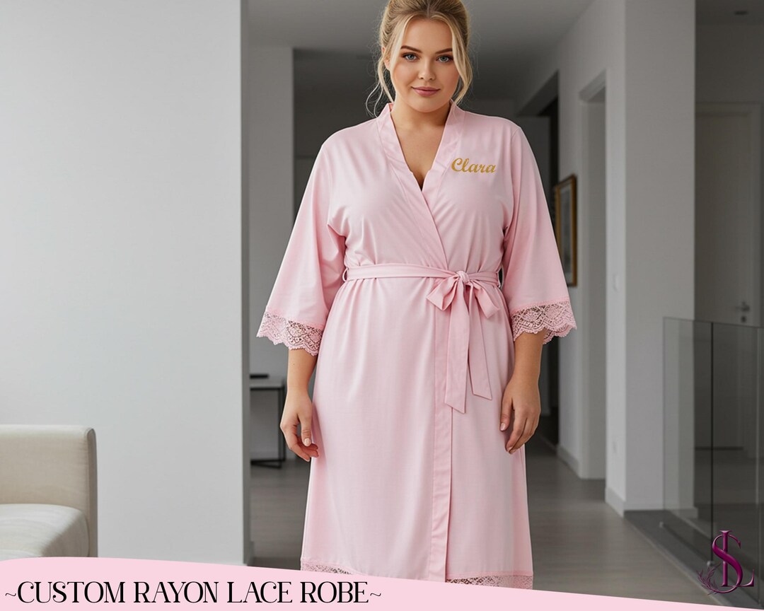 Custom Plus Size Lace Robe Bride Robe Bridesmaid Gift Bridal Party Robe ...
