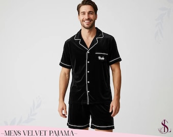 Custom Velvet Short Pajama for Men | Personalized Name/Logo | Comfortable Nightwear | Groom & Groomsmen Gift | Bachelorette Party Favorite