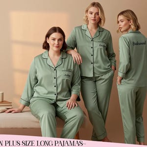 Pijama largo de tallas grandes 3XL, 4XL y 5XL para novia, conjunto de pijama de satén, pijama para dama de honor, pijama para fiesta nupcial, pijama para despedida de soltera, regalo para dama de honor