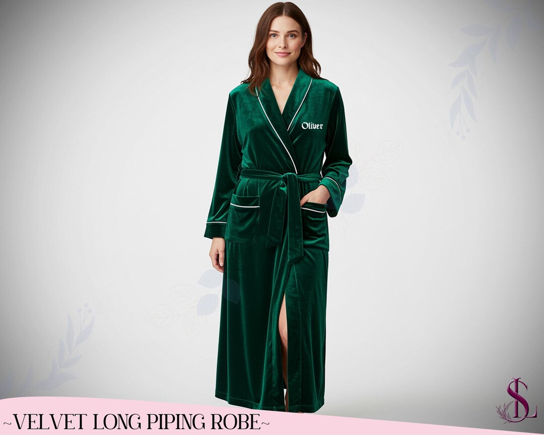 Velvet Zip Robe Custom Velvet Long Robe With Piping Personalized Bridal Robe Bridesmaid ...