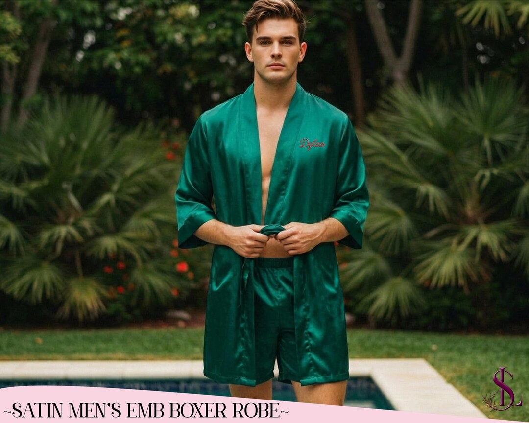 Embroidered Satin Mens Robe and Shorts Set, Groom Groom Robe, Groomsmen ...