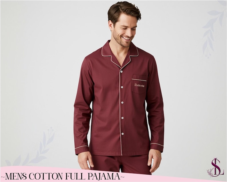Men’s Custom Rayon Pajama Set Soft Lightweight PJs Personalized Gift for Him Groom & Groomsmen Wear Matching Pajamas Relaxing Sleepwear Set image 2