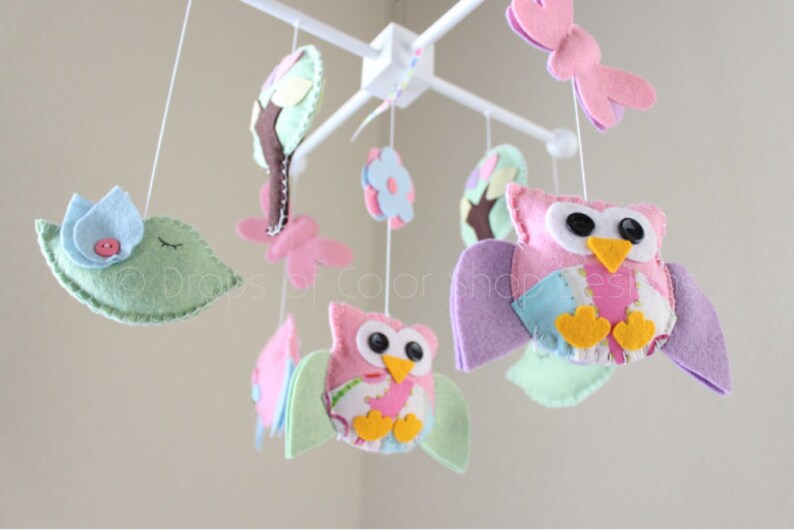 Baby Crib Mobile Baby Girl Mobile Owl and Birds Mobile Etsy