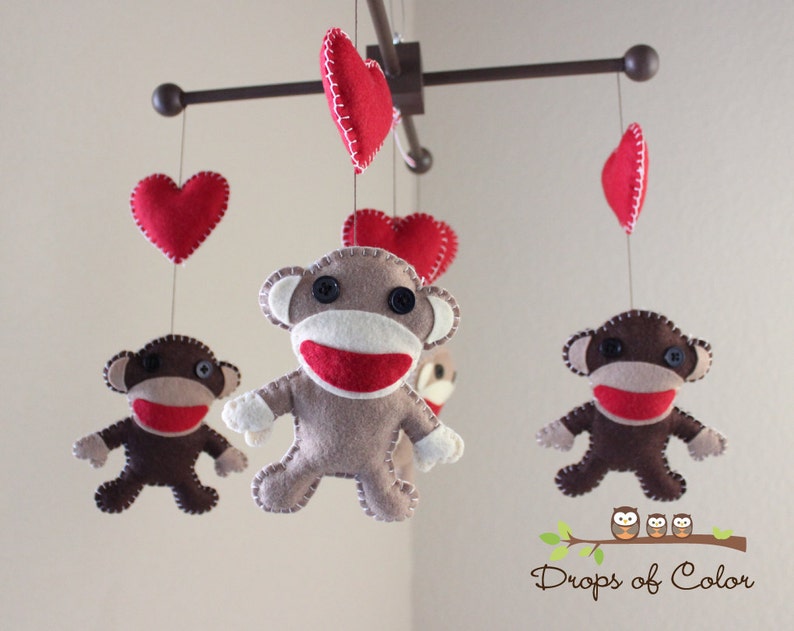 Baby Mobile Baby Crib Mobile Sock Monkey And Hearts Etsy