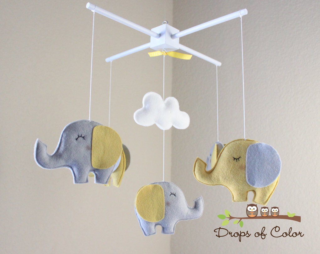 Baby Mobile Elephant Mobile Yellow and Gray Baby Crib | Etsy