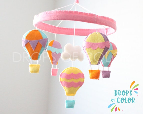 Hot Air Balloon Mobile Baby Crib Mobile Ceiling Mobile Nursery Decor Oh The Places You Will Go Circle Frame Mobile Felt Custom Colors