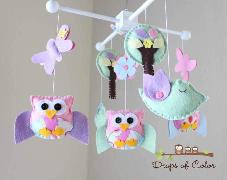 Baby Crib Mobile Baby Girl Mobile Owl and Birds Mobile Etsy